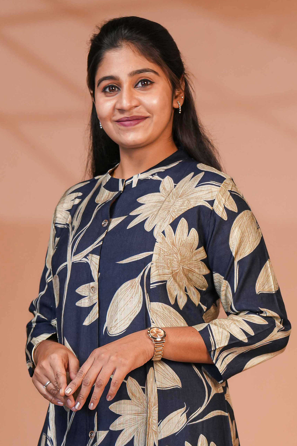 The Base is a Deep, midnight blue/indigo Co-Ord set Model Kurti