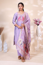 Lavender embroidered three piece suit set for women