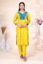 Lime Yellow and Teal Floral Three Piece Suit Set for Women with Matching Kurta5
