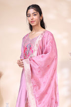 Pink Silk Blend Embroidered Three Piece Suit Set | V2Trendy3